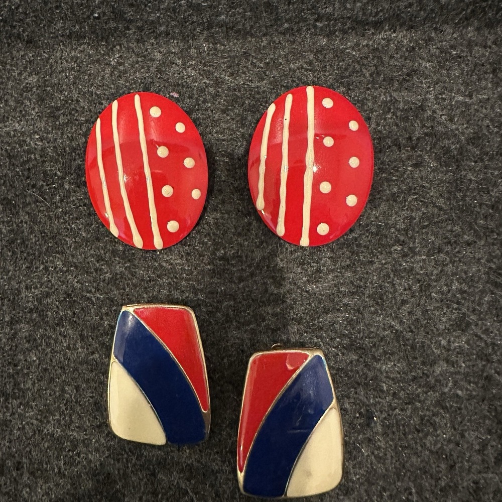 Vintage Metal Post/stud Earrings Red Blue Gold Retro 80s